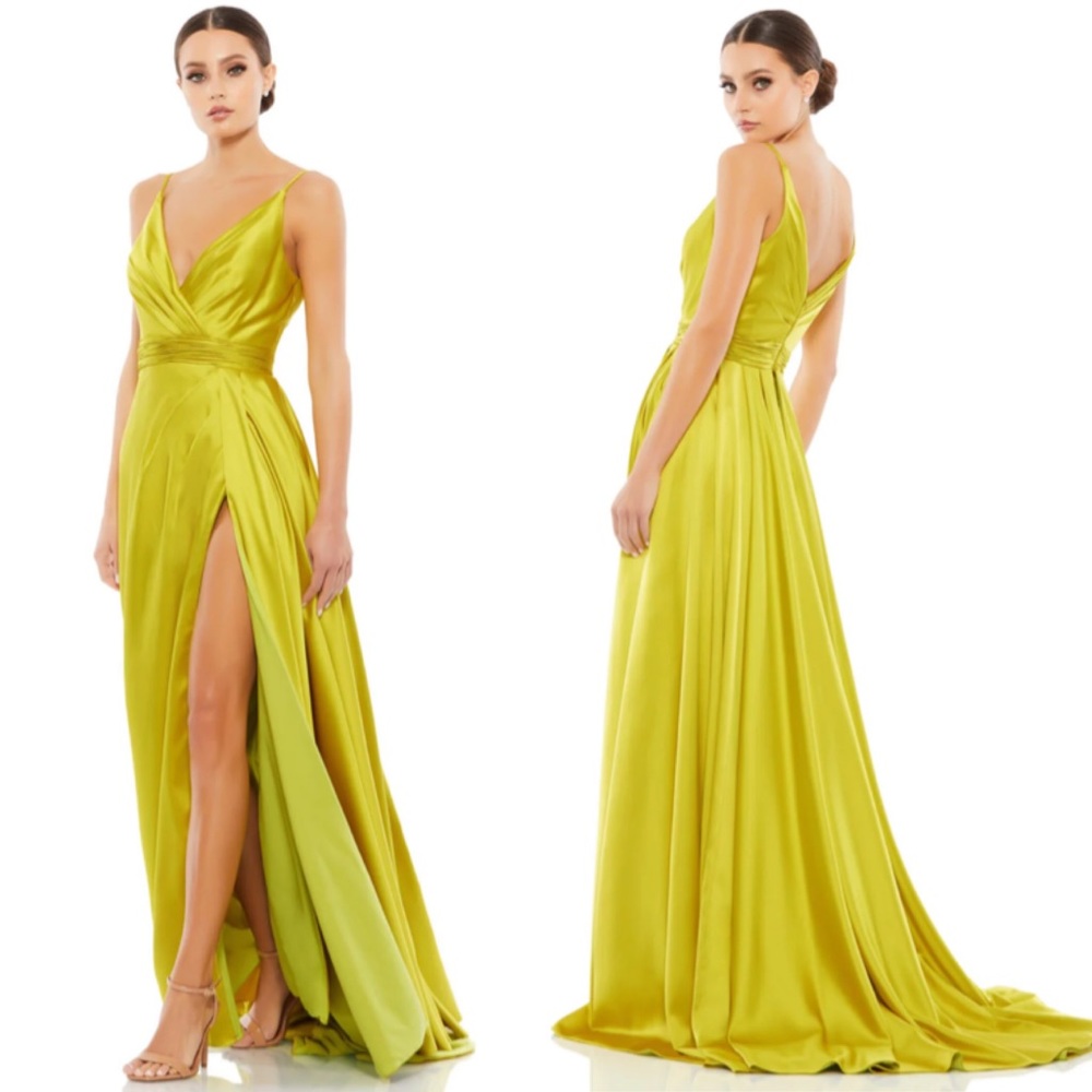 Mac Duggal Sleeveless Wrap Draped Gown Maxi Dress 12443 Chartreuse Size 2 NWT